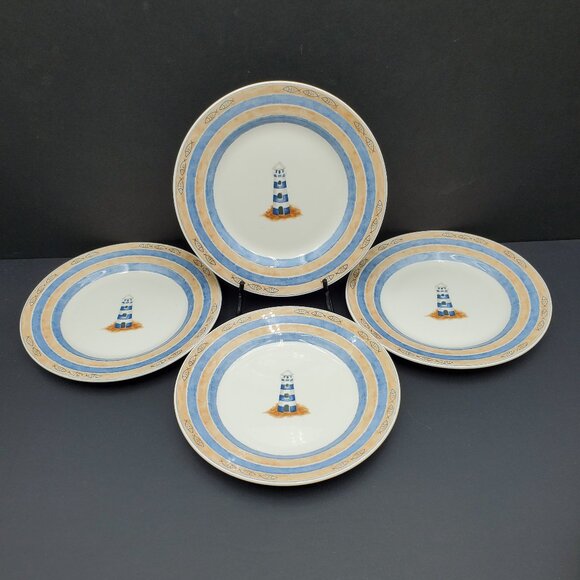 Churchill CCH16 Lighthouse Salad Plates Churchill Nautical Fish Border Plates - Picture 2 of 6